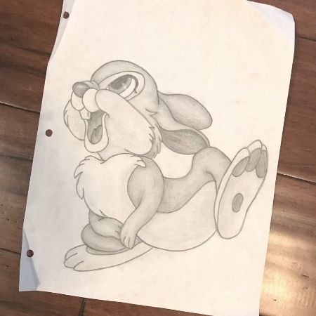 Pencil drawing of Thumper from Disney’s Bambi done by Gina as a child.