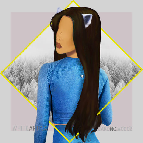 Lady wearing light blue crop top in antartica 