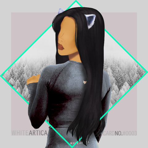 Illustration of a woman wearing grey crop top and fox ears