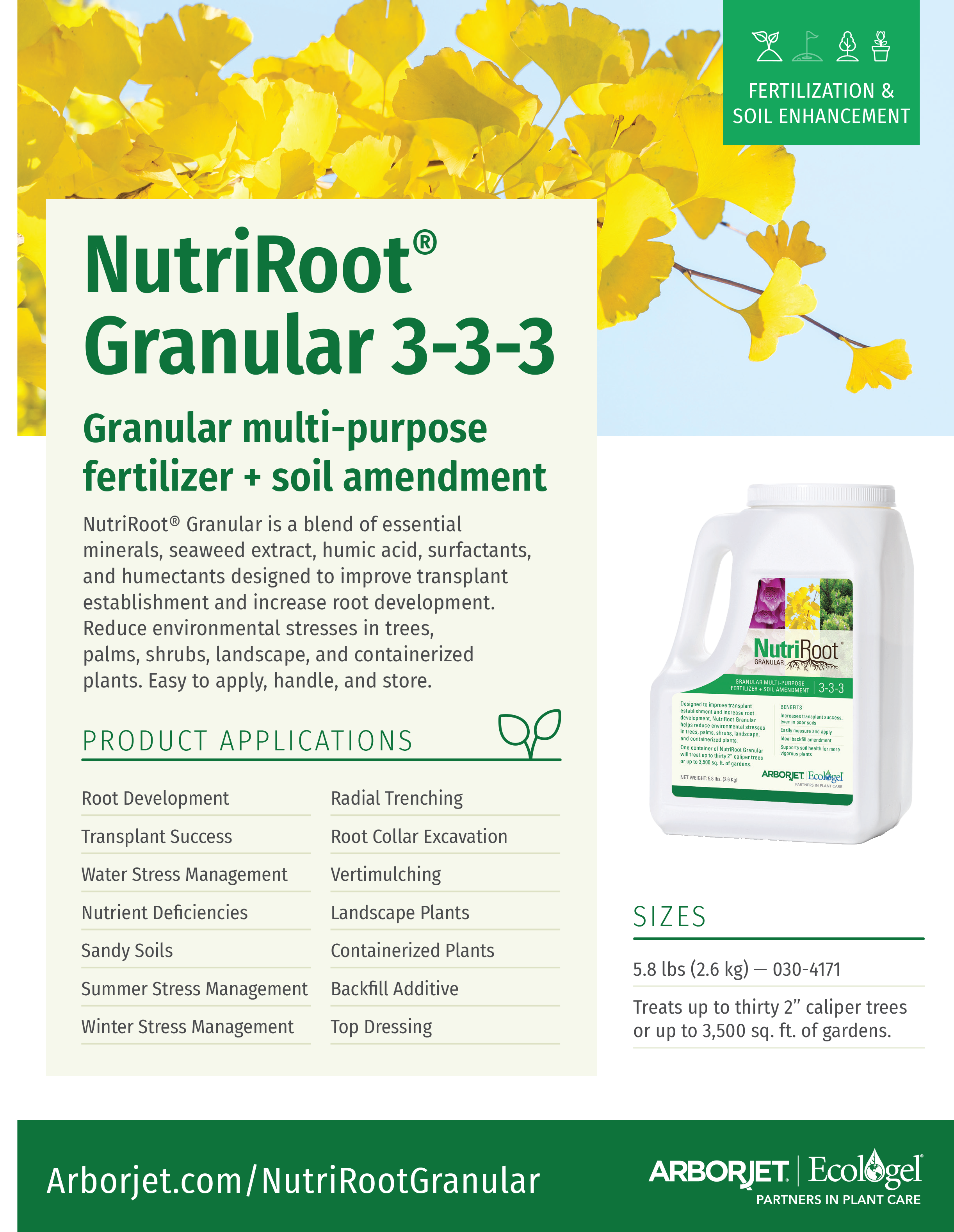 Nutriroot granular 3-3-3 fertilizer applications list and description