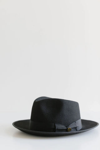 Black felt men’s dress hat with a black band