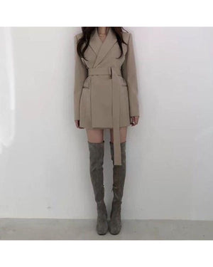 blazer dress with knee high boots