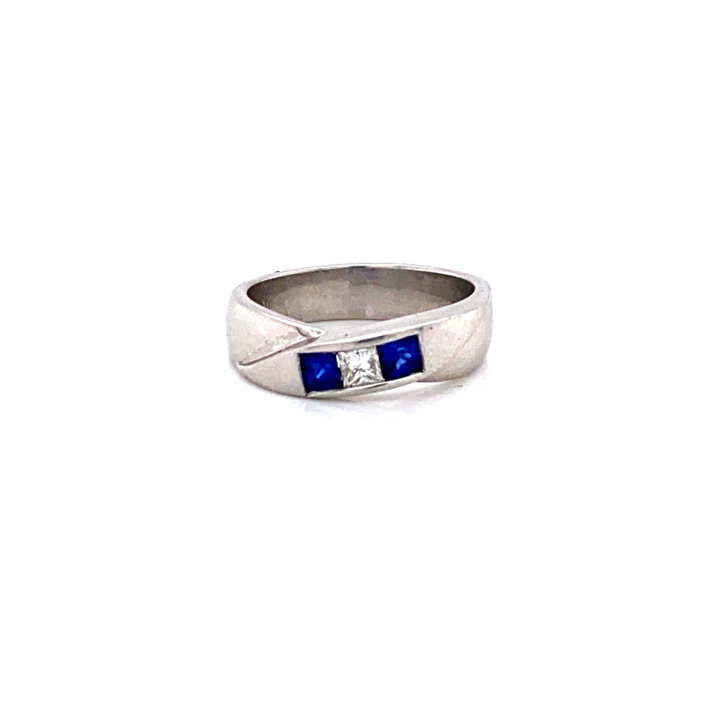 Blue Sapphire, Ruby or Emerald and Diamond 14K White Gold Ring - LC61 — La  Petit Fleur