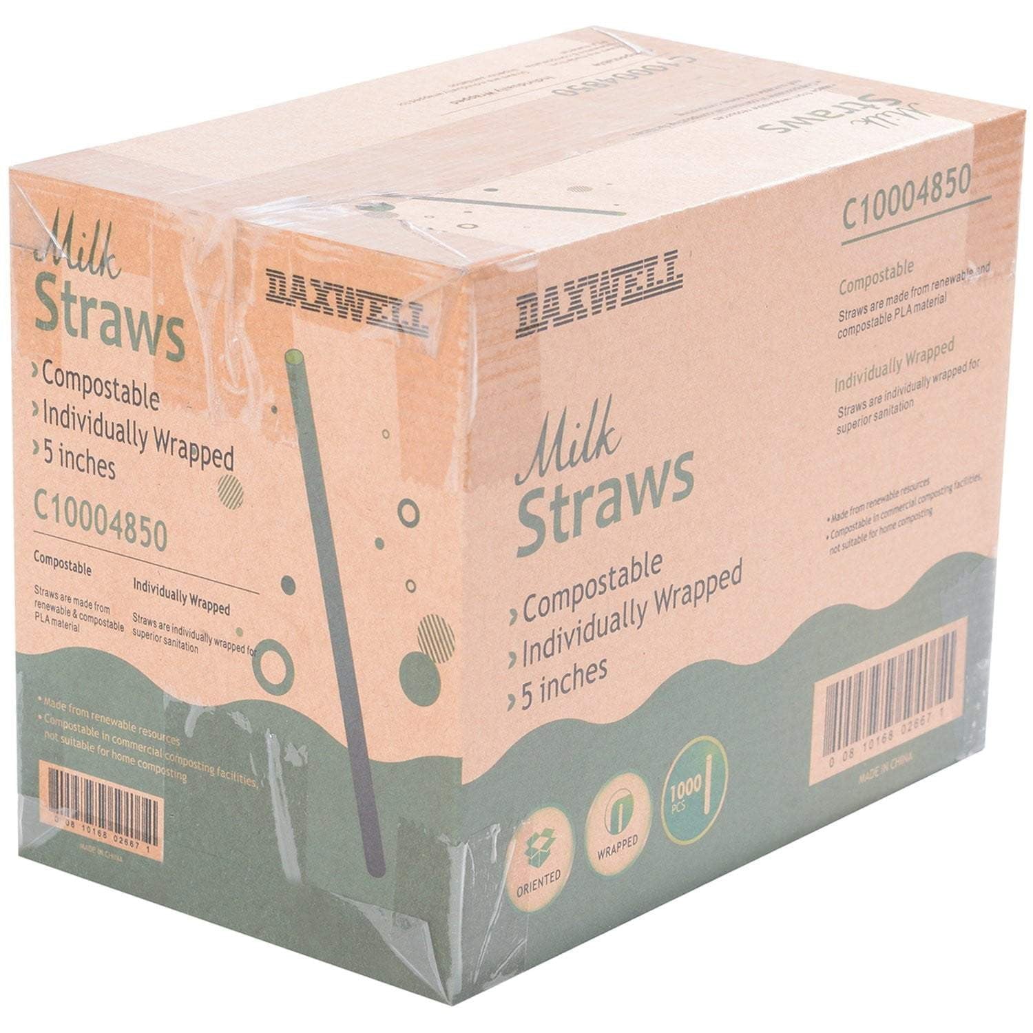5.75 Slim Paper Wrapped Plastic Milk Straws, White – Daxwell