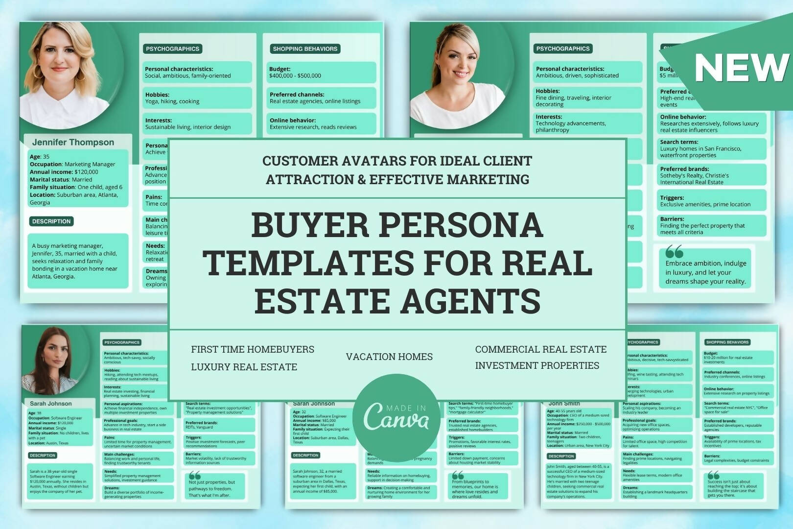 Buyer Persona Templates for Real Estate Agents –Customer Avatars for Ideal Client Attraction & Effective Marketing – Editable Ca - Social Media Calendar product image