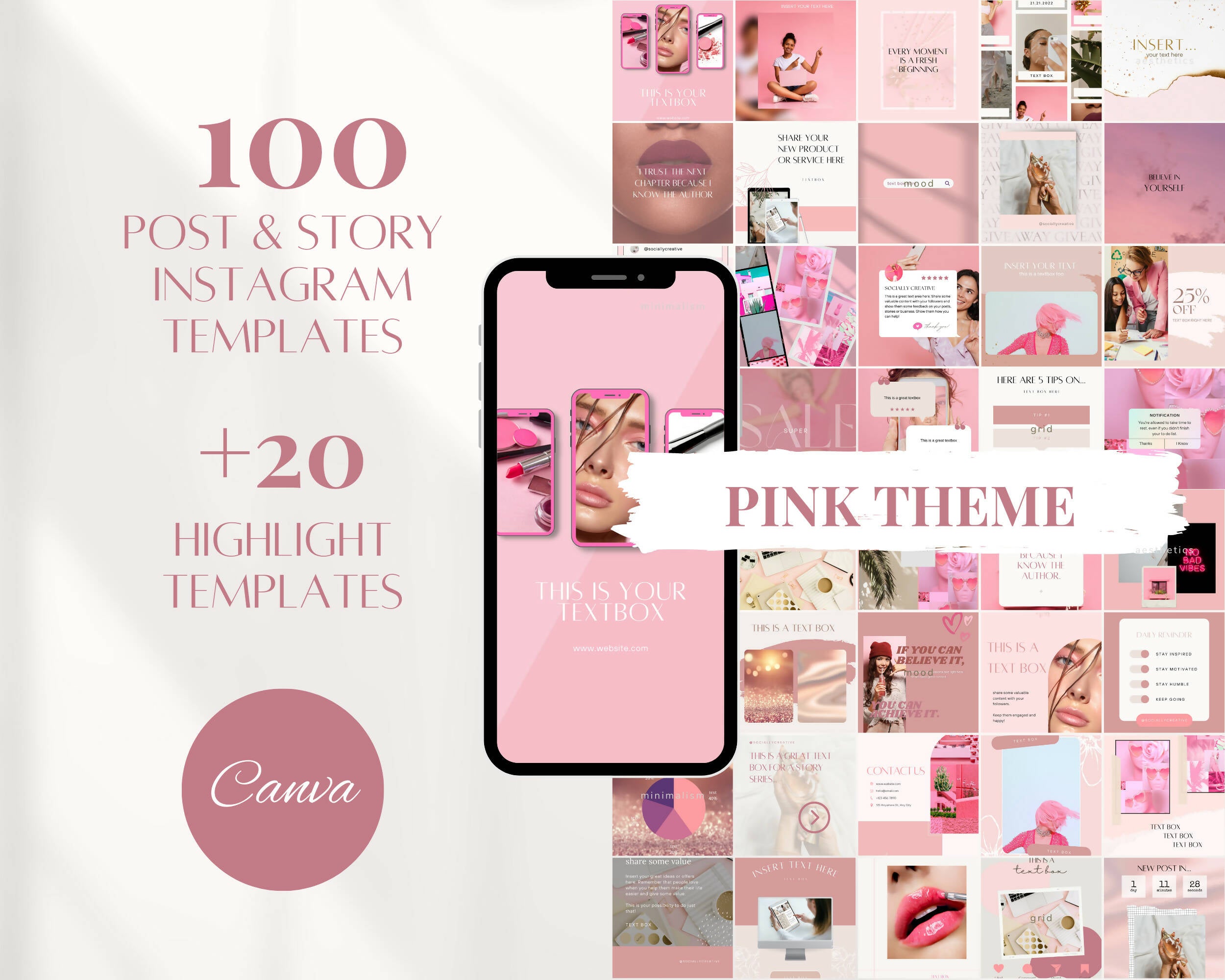 120 Pink Instagram Social Media Templates Social Media Calendar