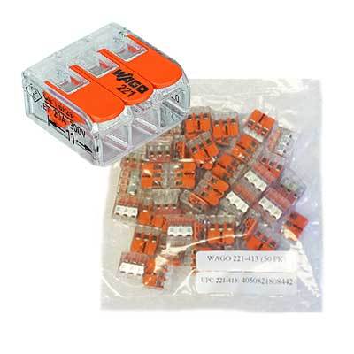Wago 221-413 (50 Pk) Compact Splicing Connector 3-Conductor Terminal Block, Kinequip Automation