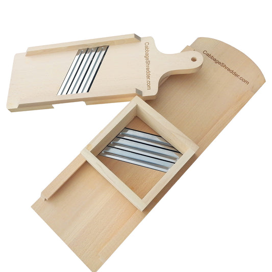 Cabbage Shredder & Slicer for Finely Cut Sauerkraut, Coleslaw. With Finger  Protection Box. Natural Solid Hardwood. Made in Poland!