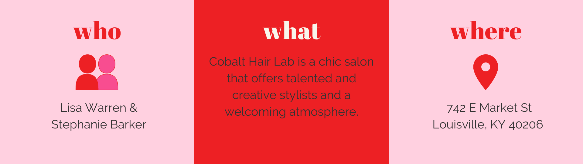 Cobalt Hair Lab is one of the stops featured on the Nulu woman-owned walking tour, hosted by Woman-Owned Wallet