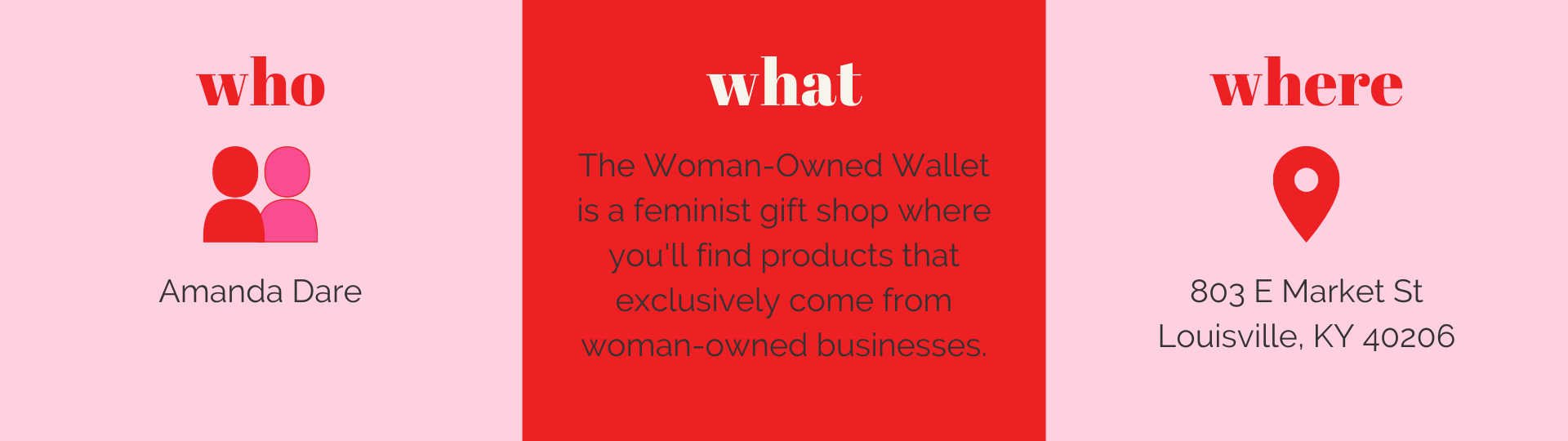 Woman-Owned Wallet, a woman-owned marketplace and the host of the woman-owned walking tour