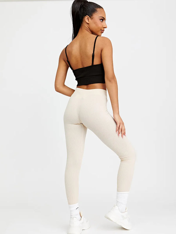 Black Super Stretchy Thick Ribbed Seamless High Waisted Gym