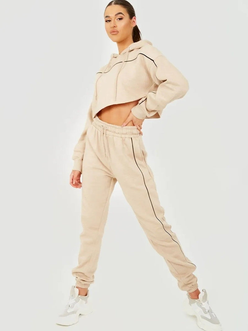 Stone Piping Detail Cropped Hoodie & Jogger Co-Ord Set –  