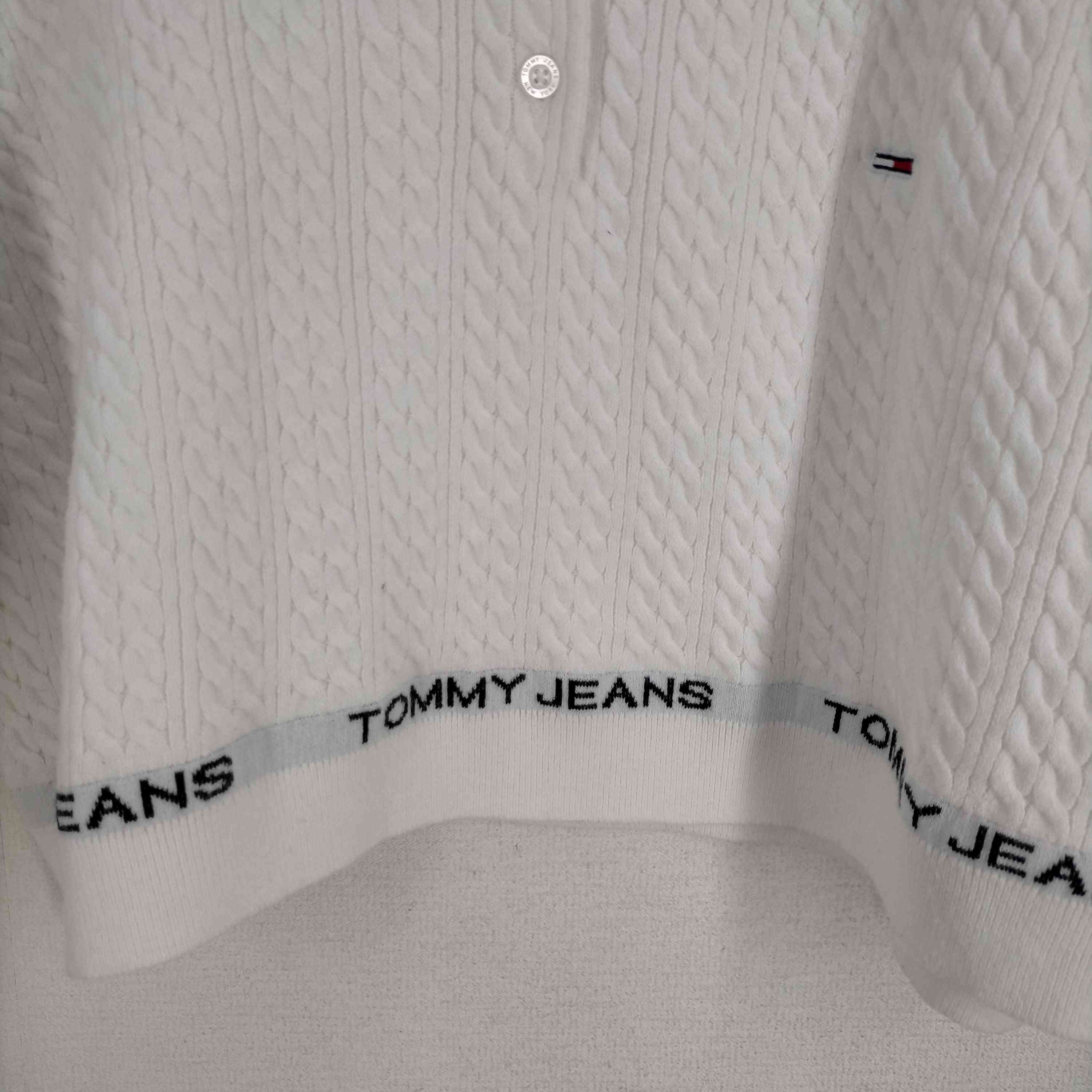 トミージーンズ tommy jeans クロップドケーブルニットポロシャツ