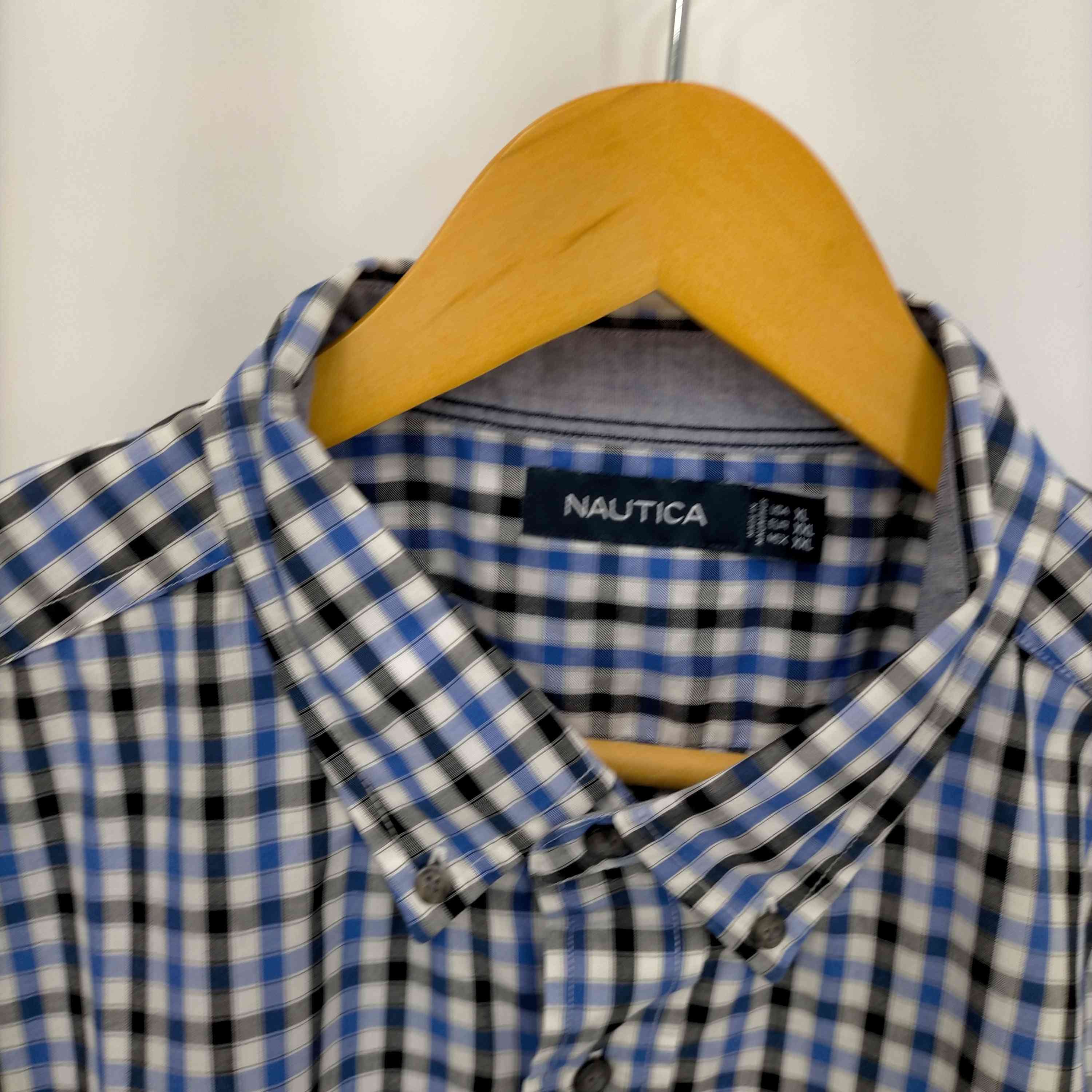 nautica ノーティカ シャツ チェック柄 半袖 リネン混合 刺繍ロゴ XL