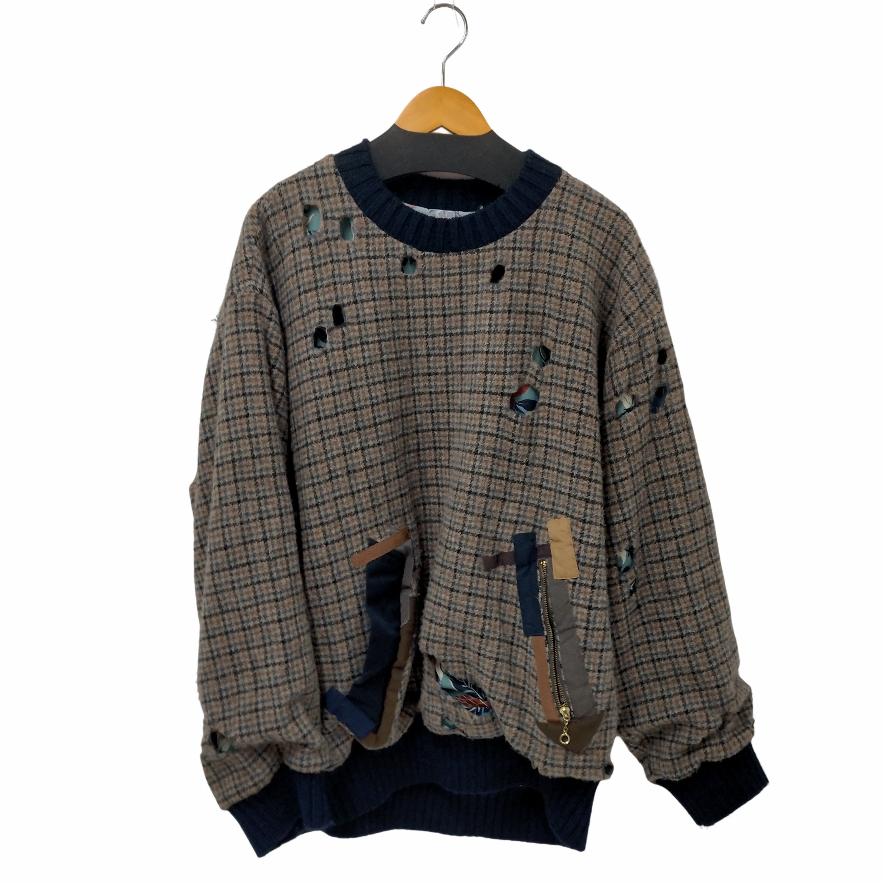 カラー kolor 19AW G/CLUB CREW ハウンドトゥースダメージニット メンズ JPN：3