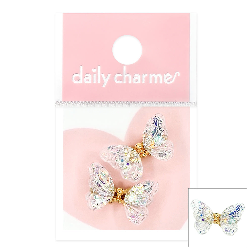  Fluttering Butterfly Resin Charm / Glittery Clear 