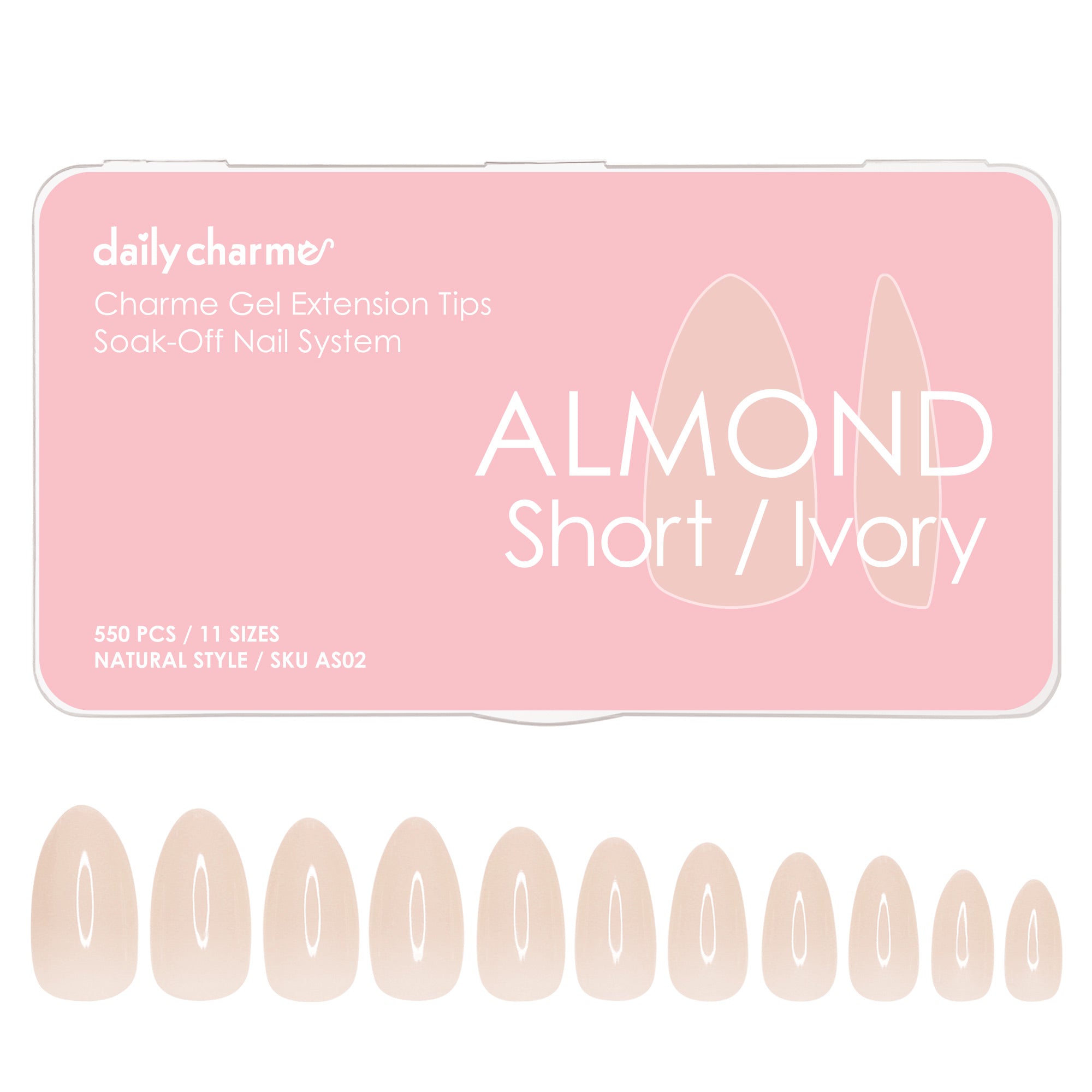  Charme Gel Extension Tips / Almond / Short / Ivory 