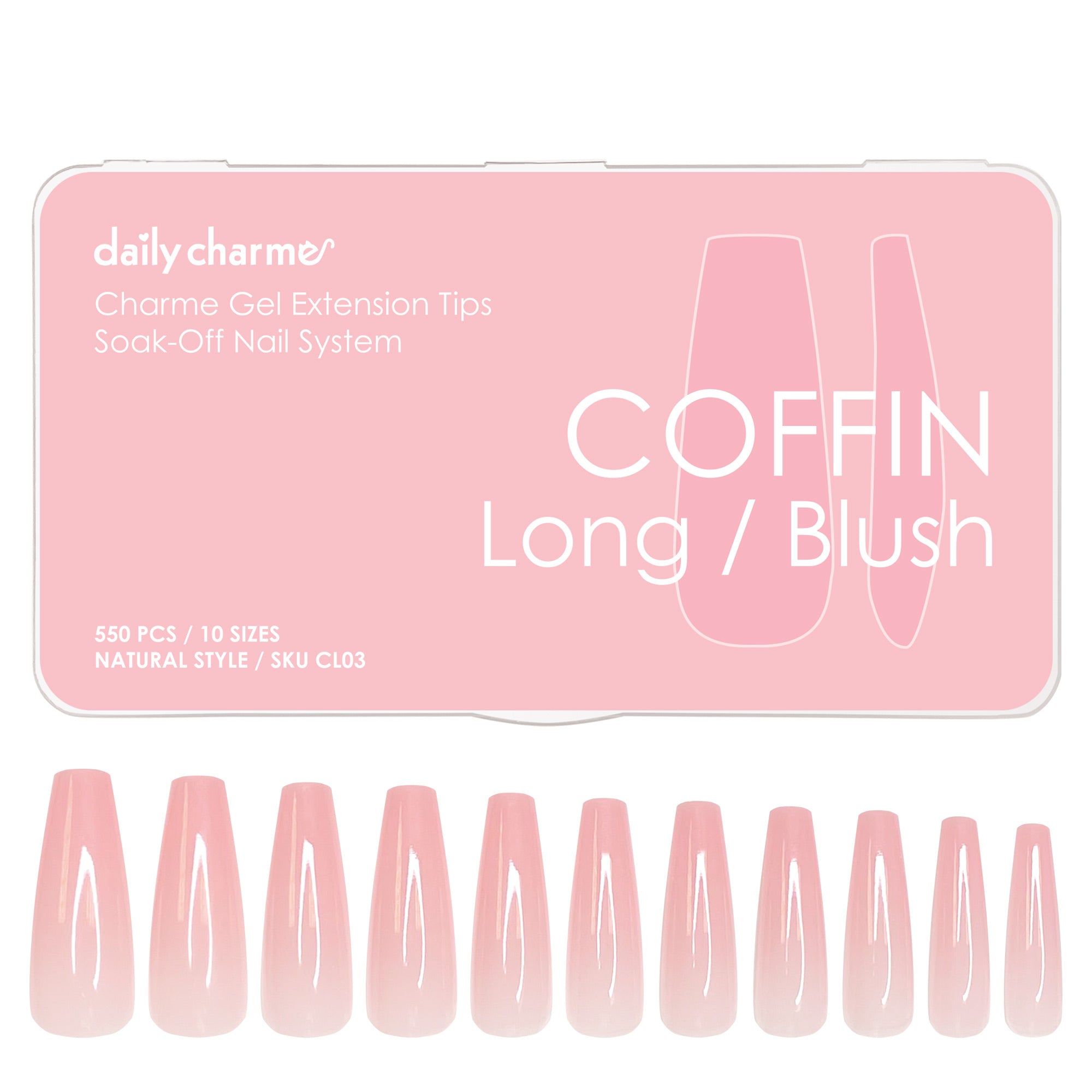  Charme Gel Extension Tips / Coffin / Long / Blush 