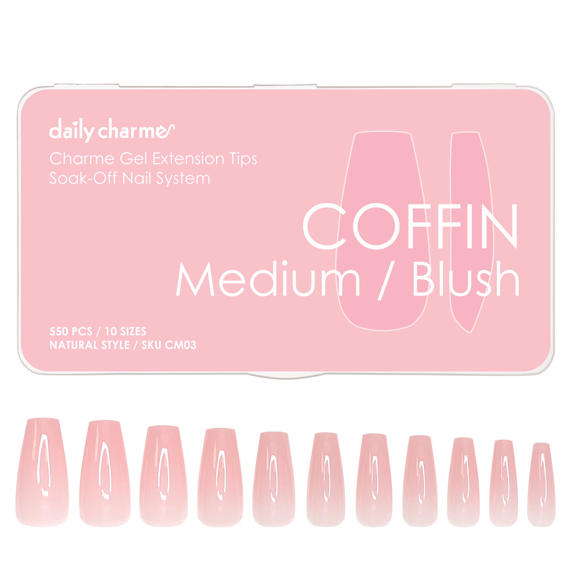  Charme Gel Extension Tips / Coffin / Medium / Blush 