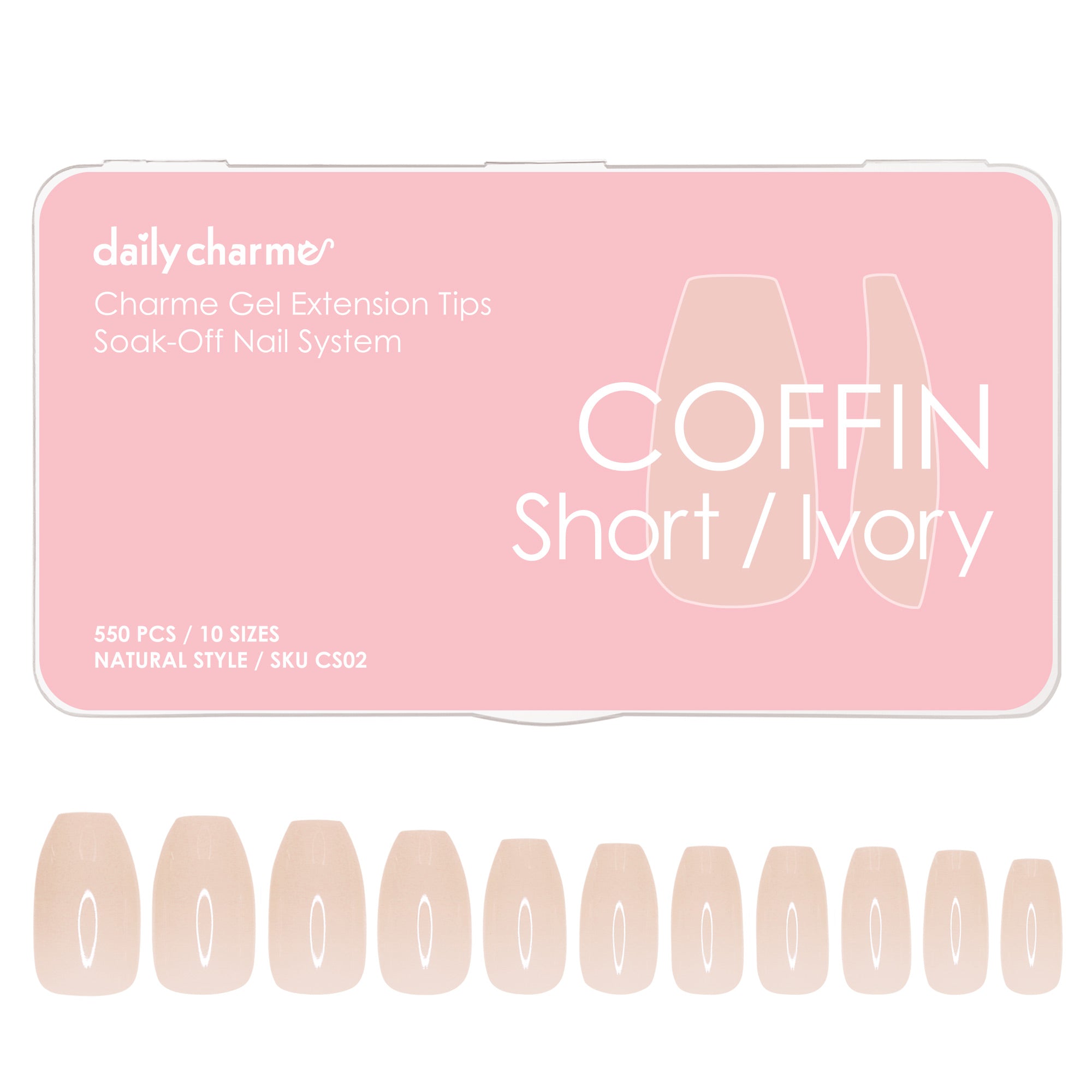  Charme Gel Extension Tips / Coffin / Short / Ivory 