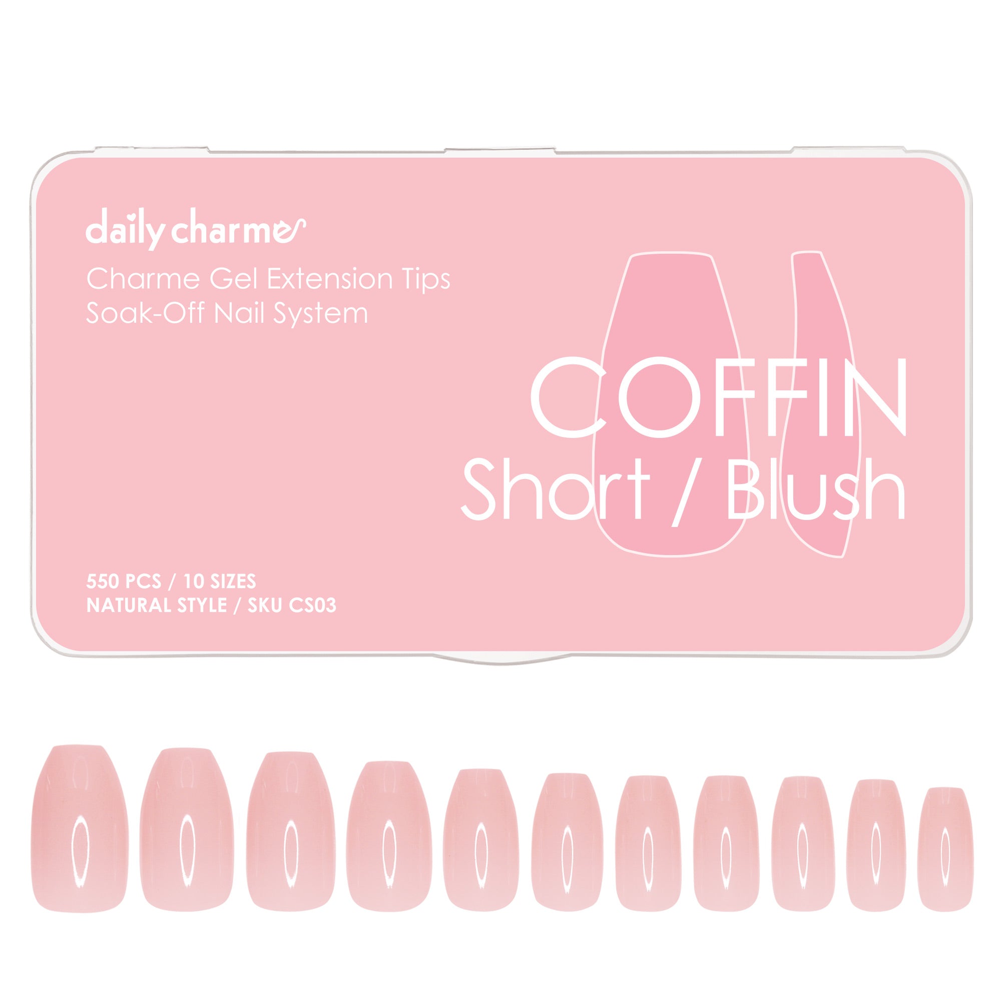  Charme Gel Extension Tips / Coffin / Short / Blush 