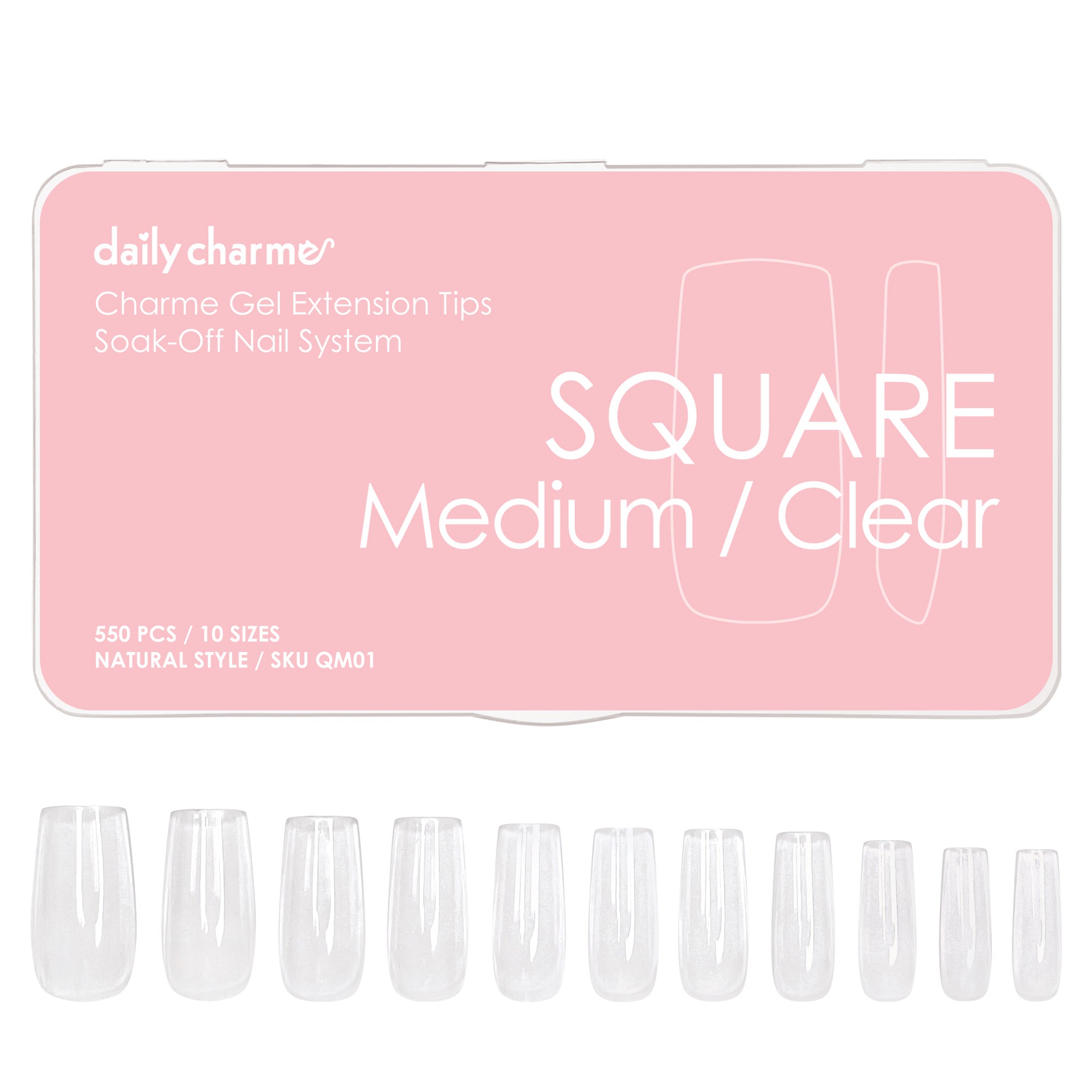  Charme Gel Extension Tips / Square / Medium / Clear 