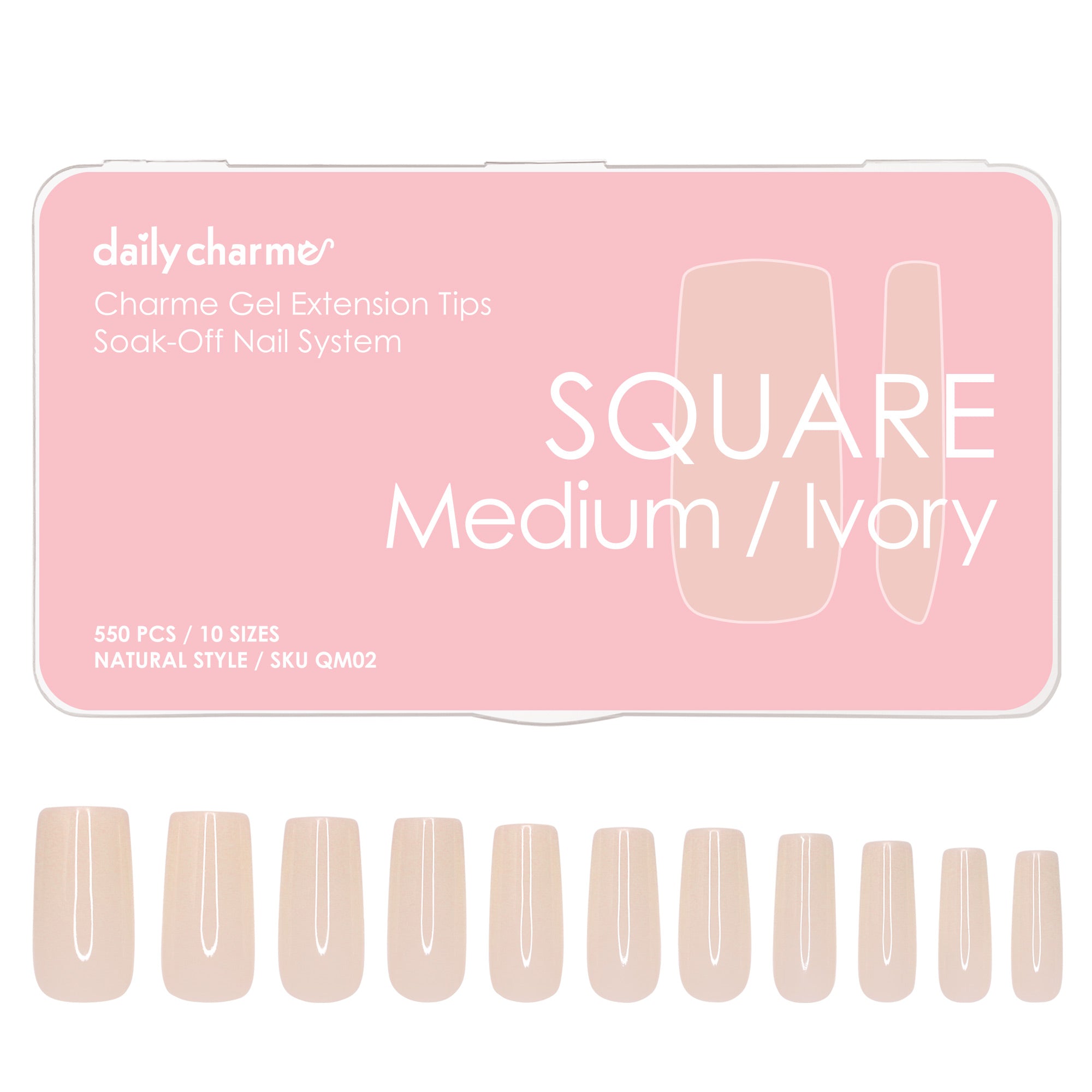  Charme Gel Extension Tips / Square / Medium / Ivory 