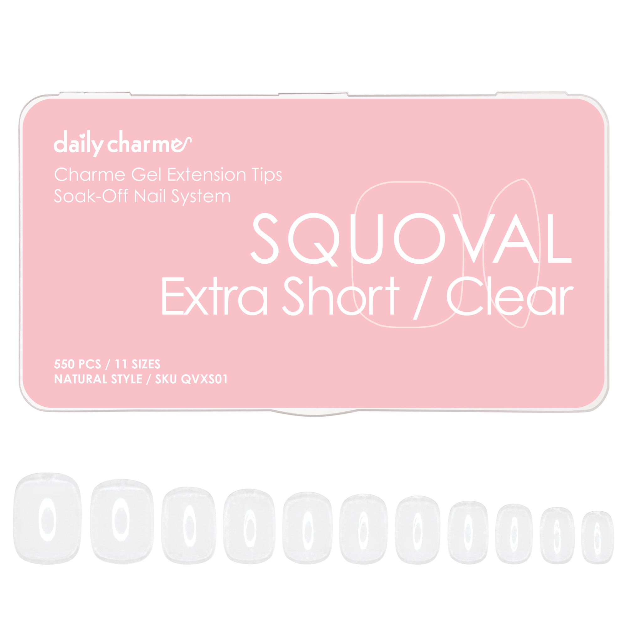  Charme Gel Extension Tips / Squoval / Extra Short / Clear 