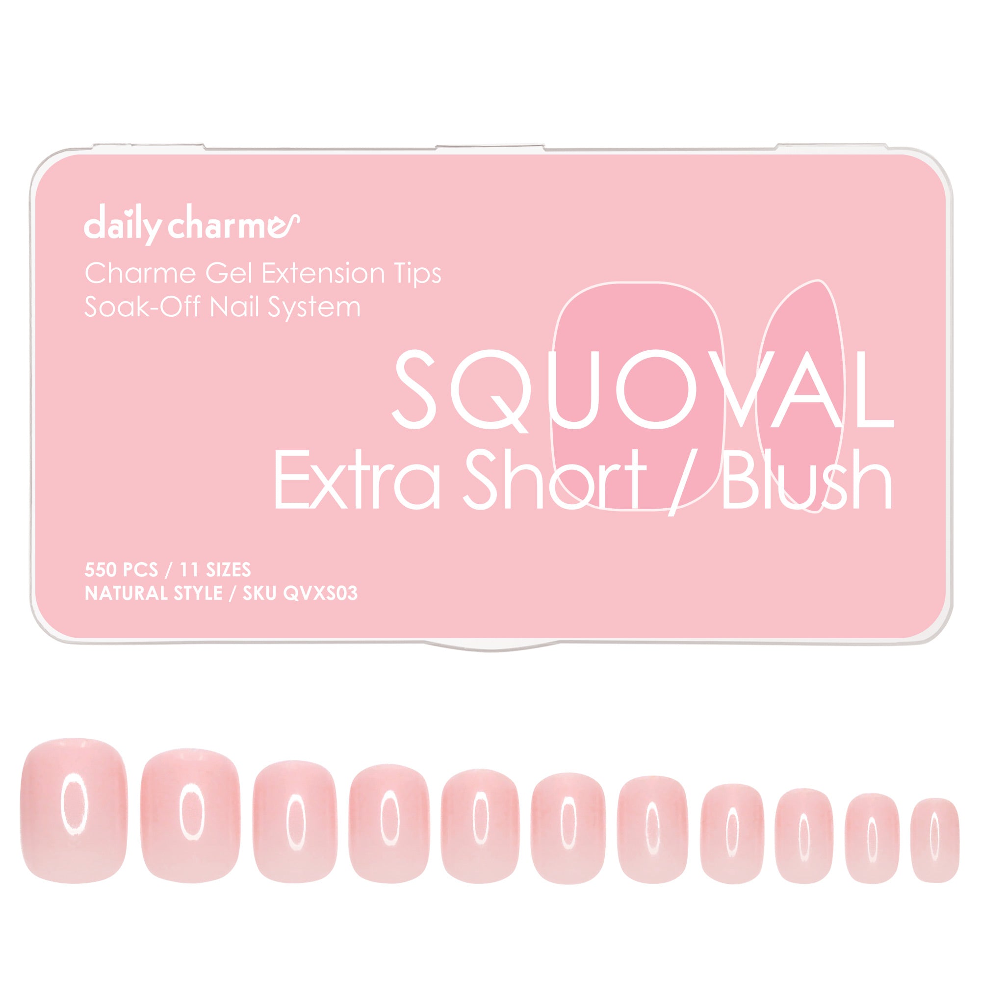  Charme Gel Extension Tips / Squoval / Extra Short / Blush 