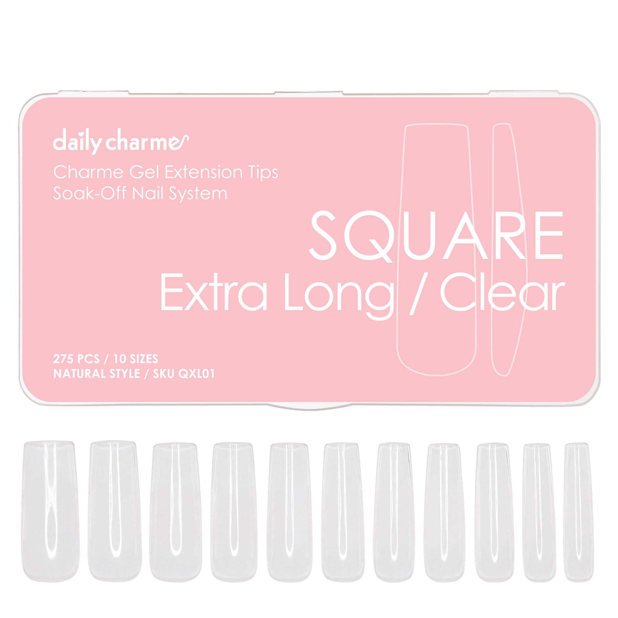  Charme Gel Extension Tips / Square / Extra Long / Clear 