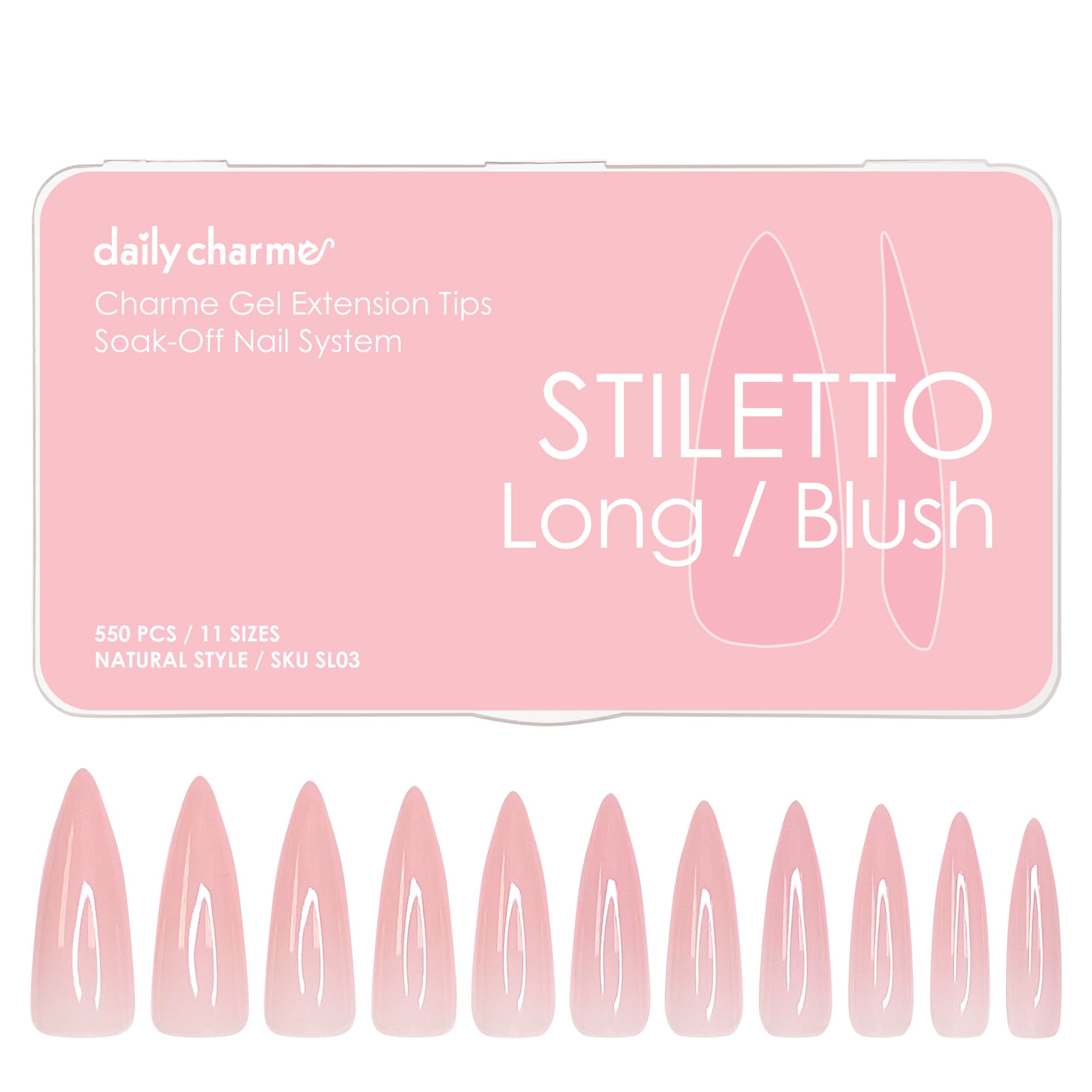  Charme Gel Extension Tips / Stiletto / Long / Blush 