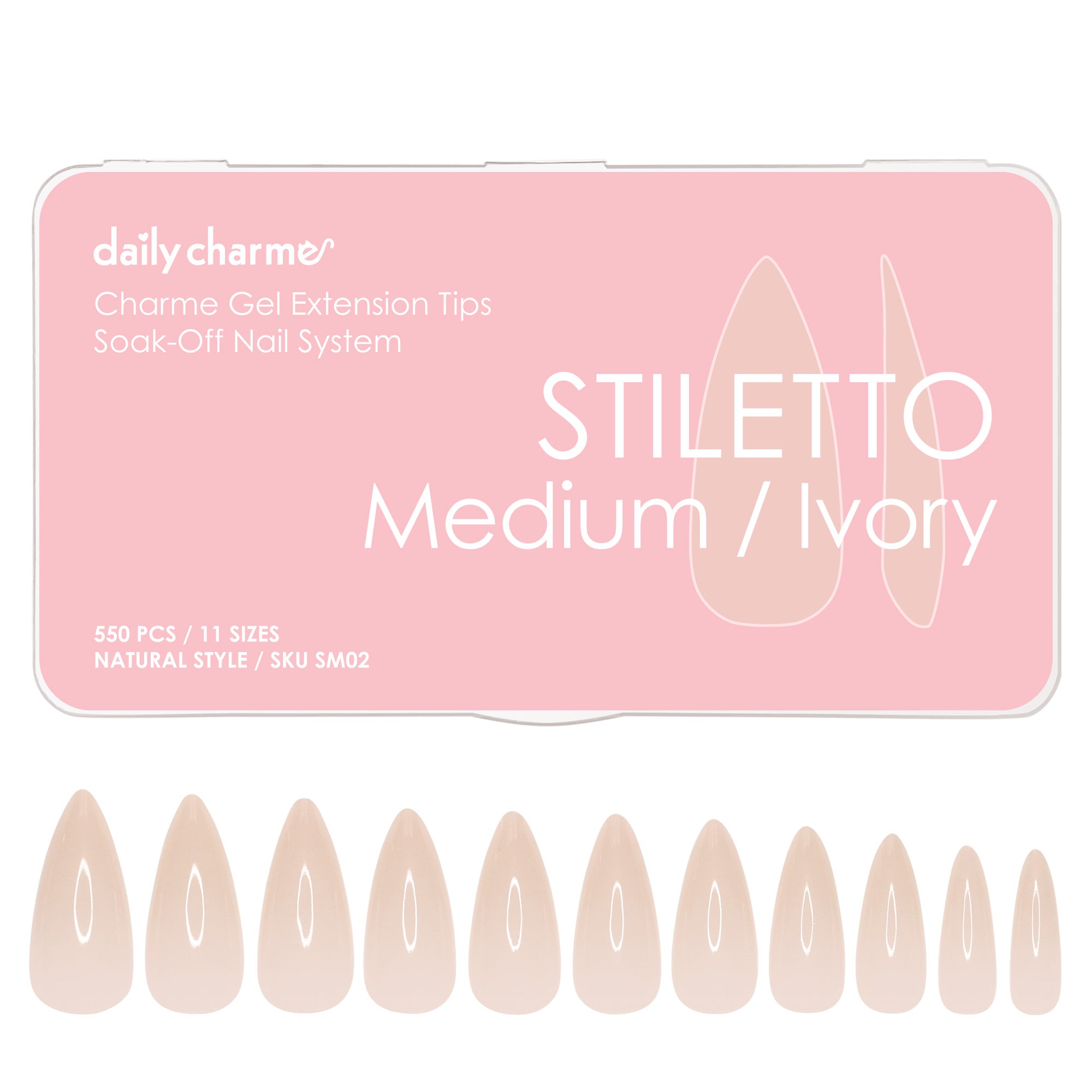  Charme Gel Extension Tips / Stiletto / Medium / Ivory 