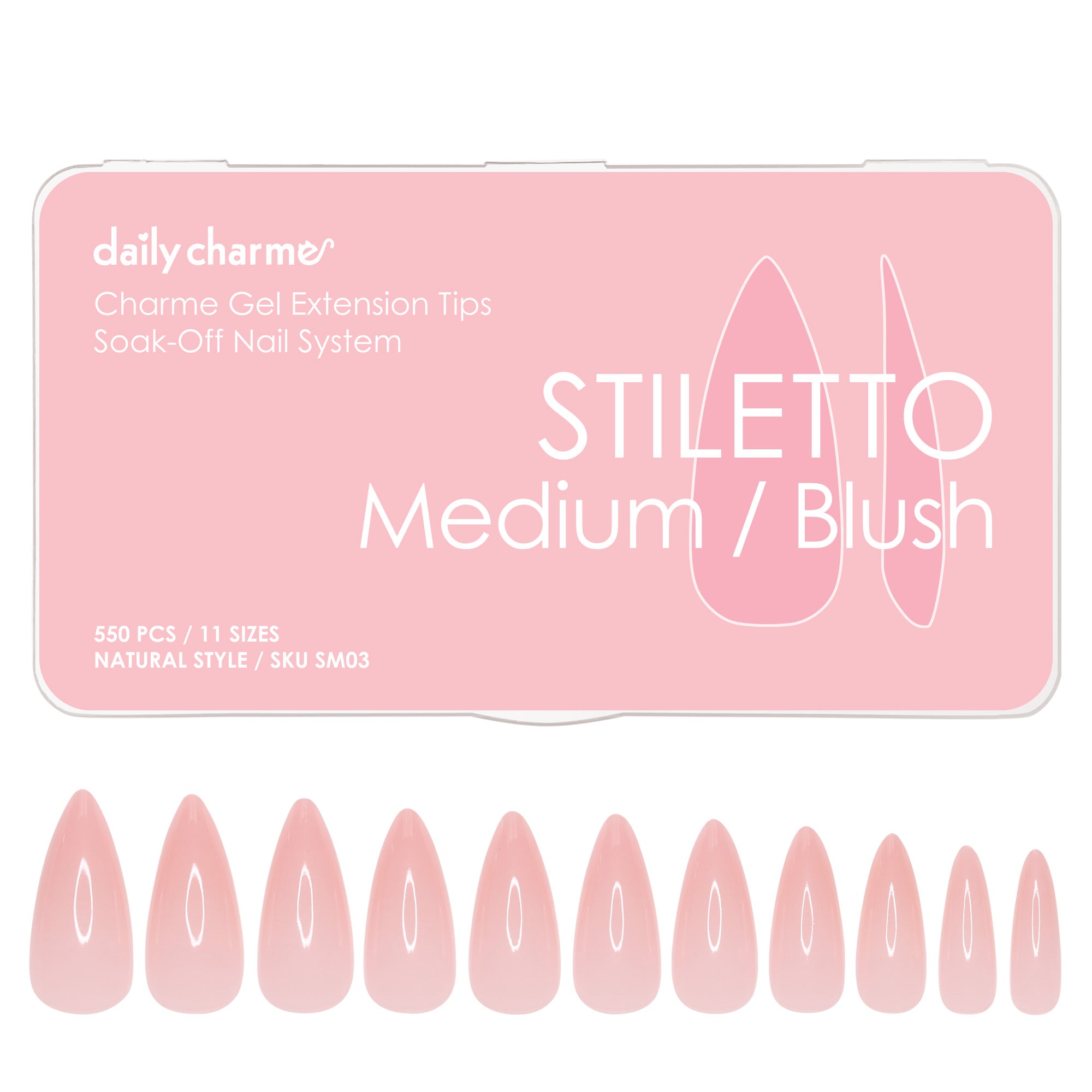  Charme Gel Extension Tips / Stiletto / Medium / Blush 