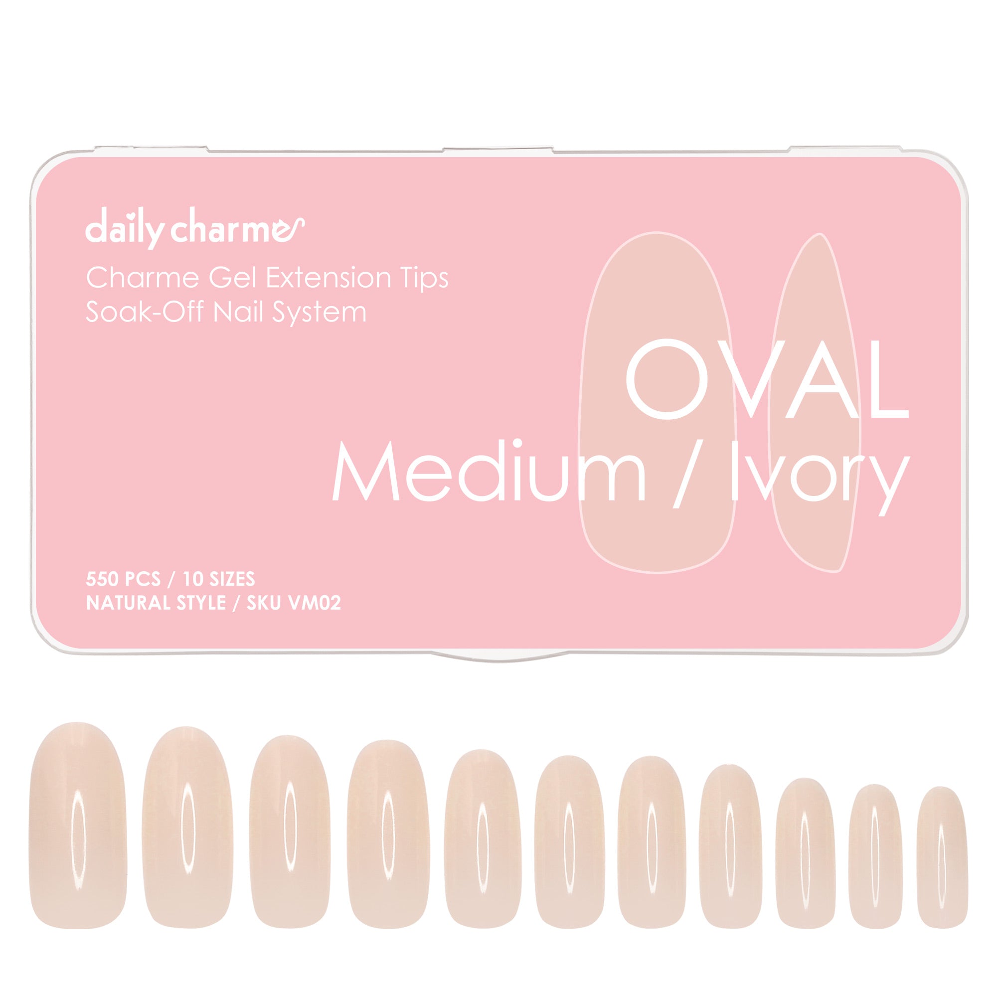  Charme Gel Extension Tips / Oval / Medium / Ivory 