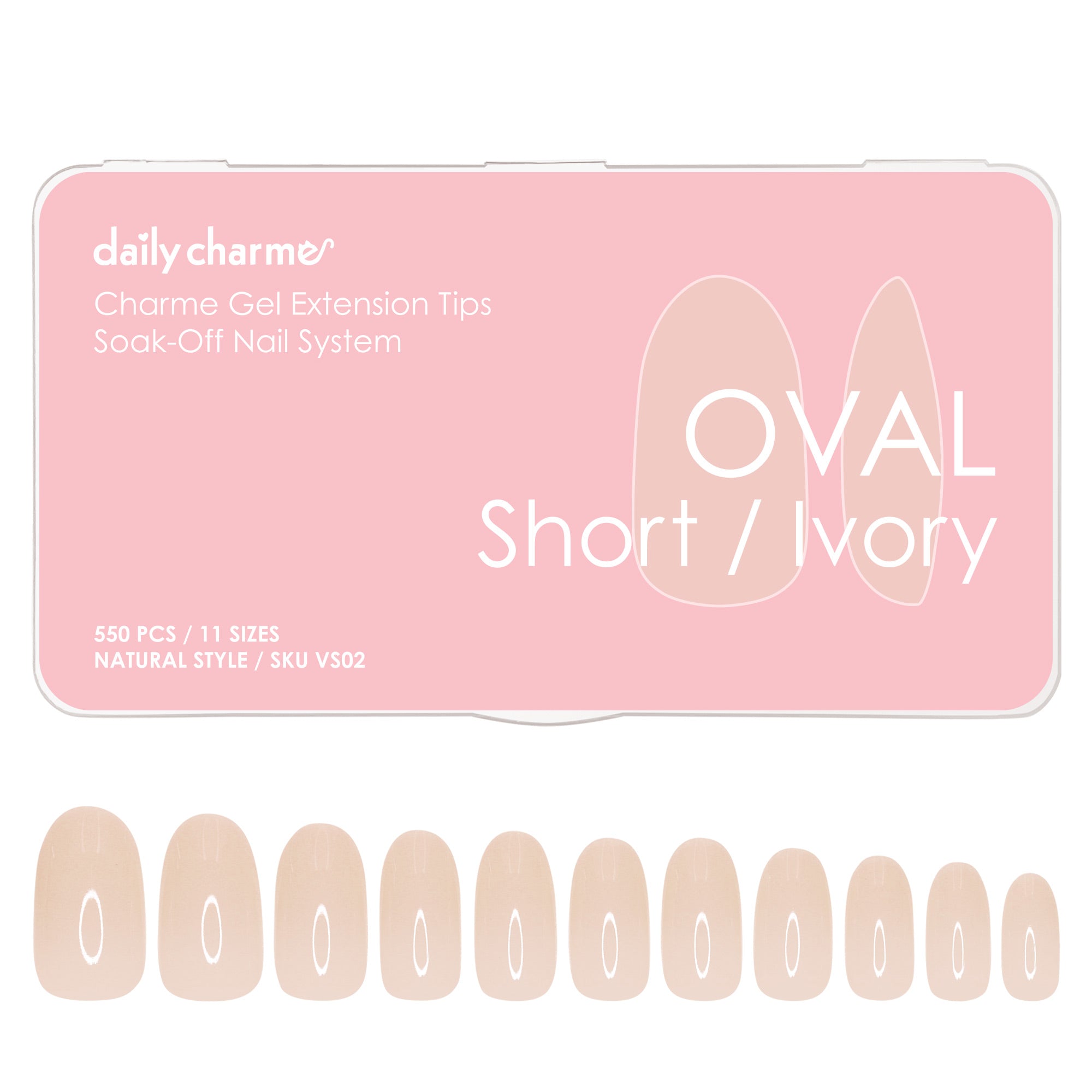  Charme Gel Extension Tips / Oval / Short / Ivory 