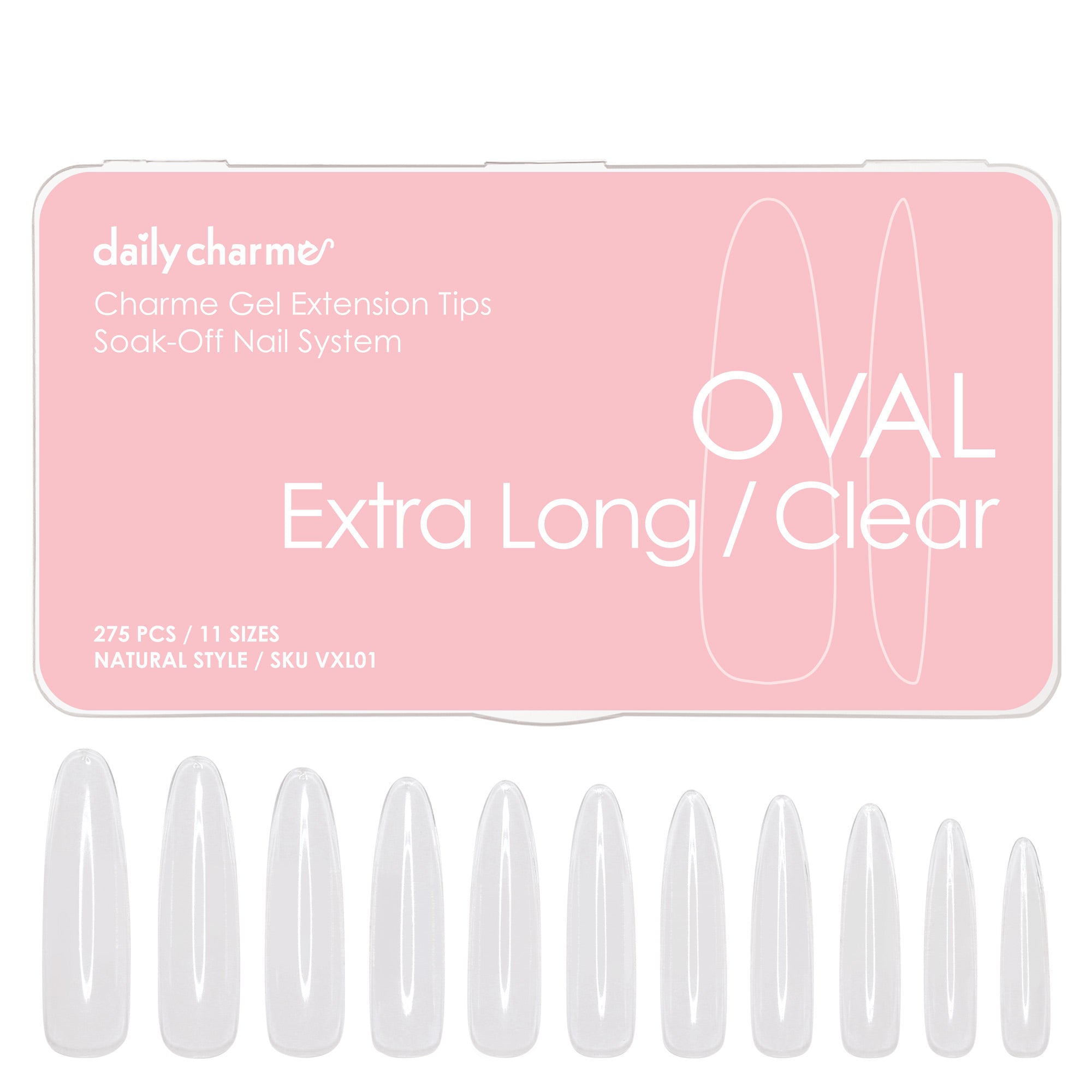  Charme Gel Extension Tips / Oval / Extra Long / Clear 