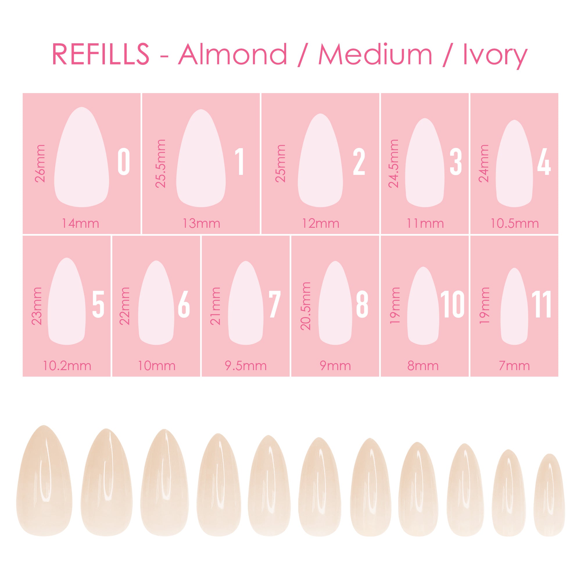  Charme Gel Extension Tips Refill / Almond / Medium / Ivory 