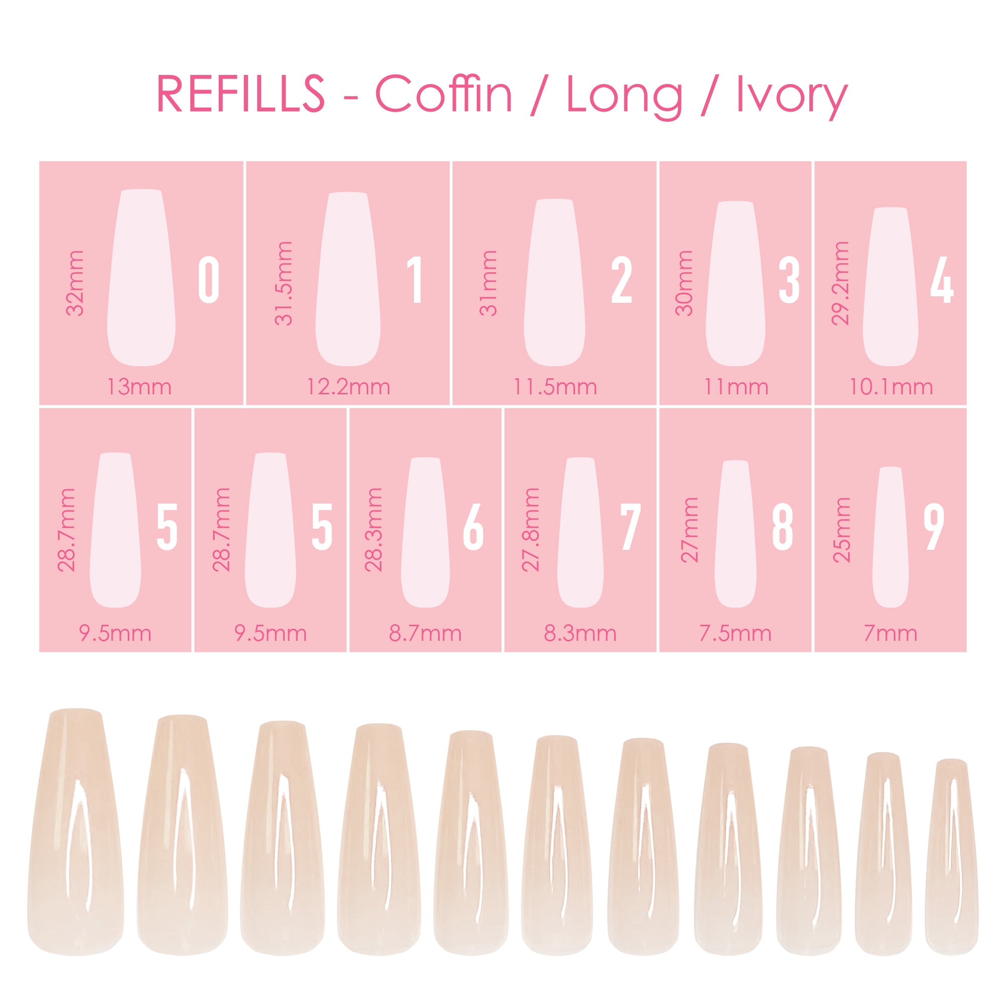  Charme Gel Extension Tips Refill / Coffin / Long / Ivory 