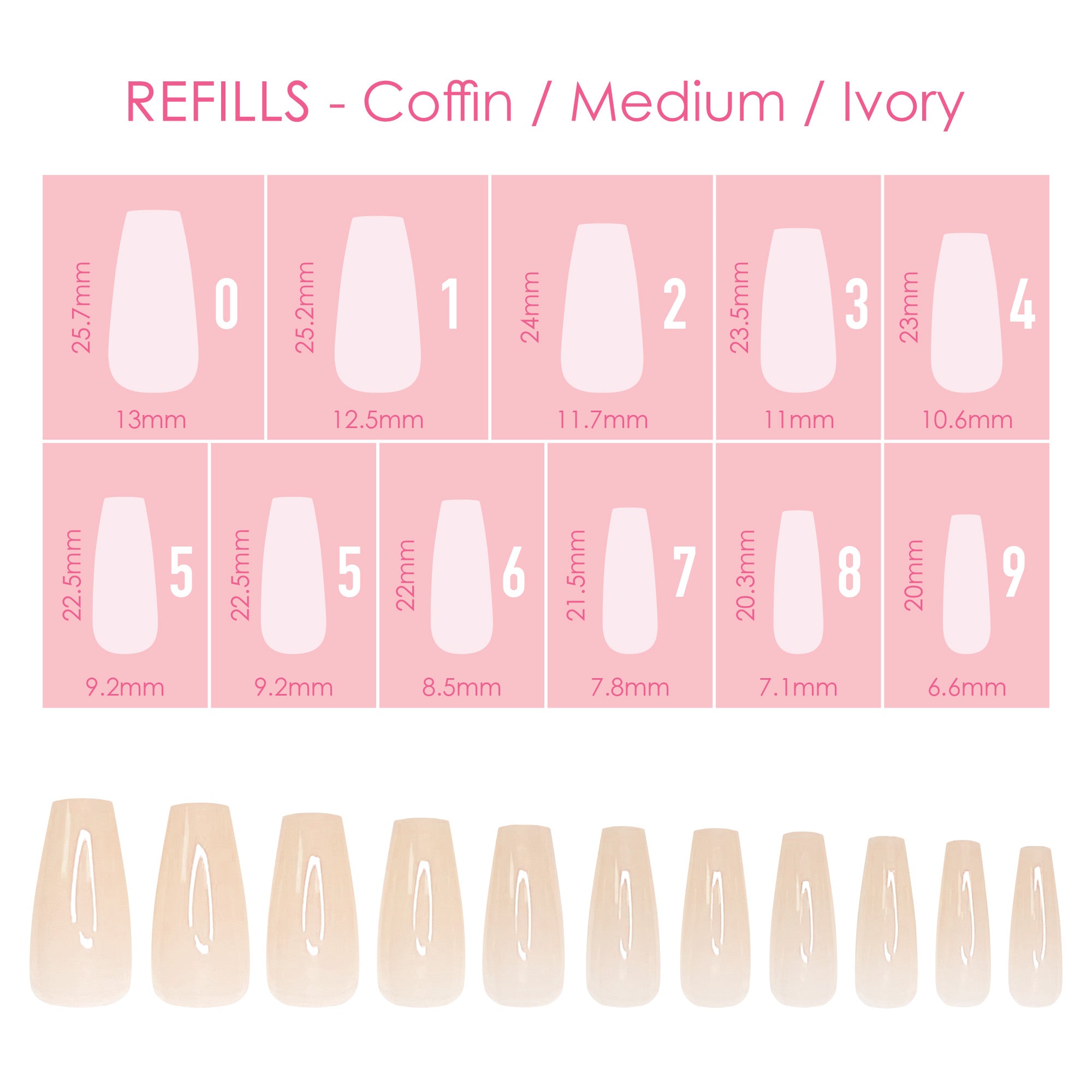  Charme Gel Extension Tips Refill / Coffin / Medium / Ivory 