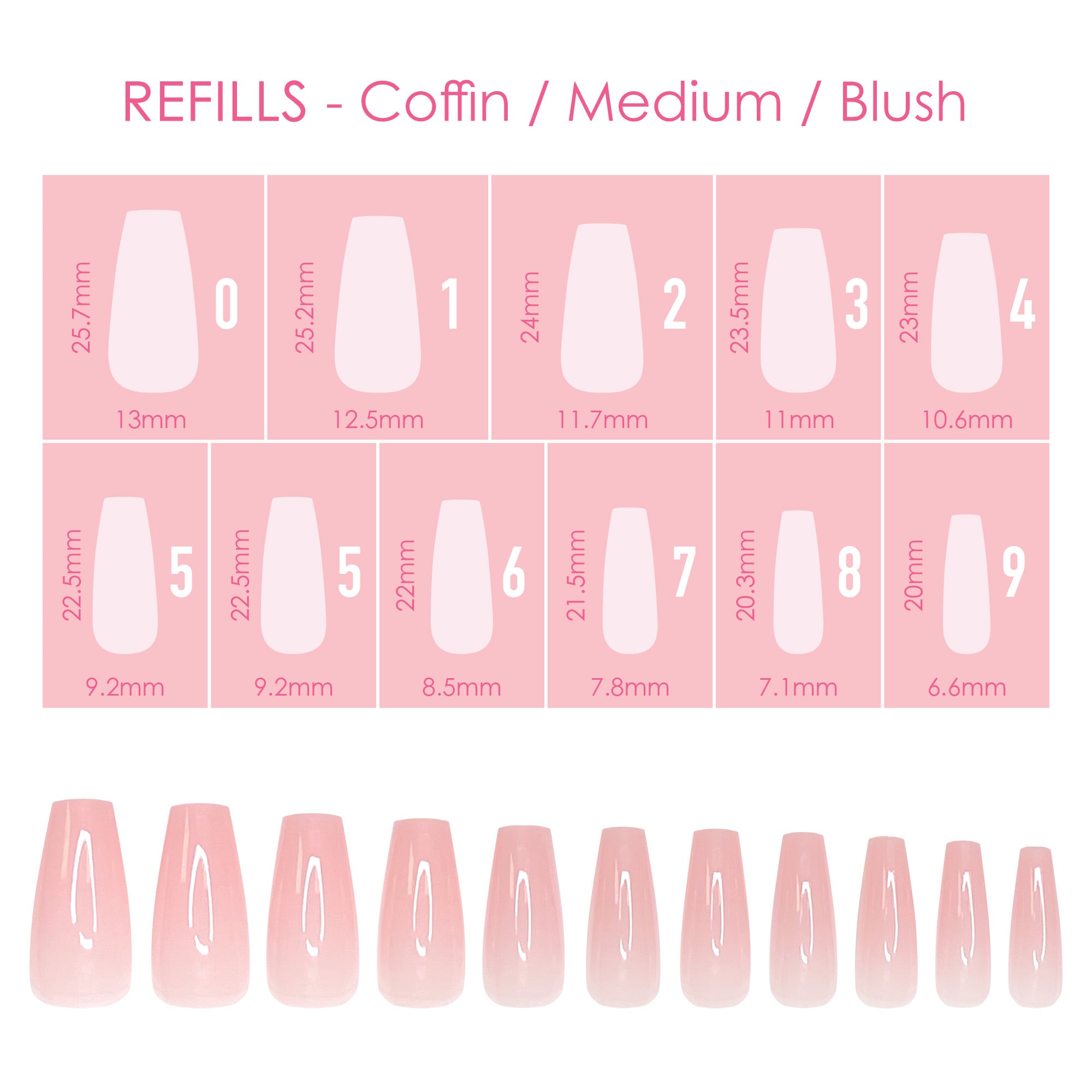  Charme Gel Extension Tips Refill / Coffin / Medium / Blush 