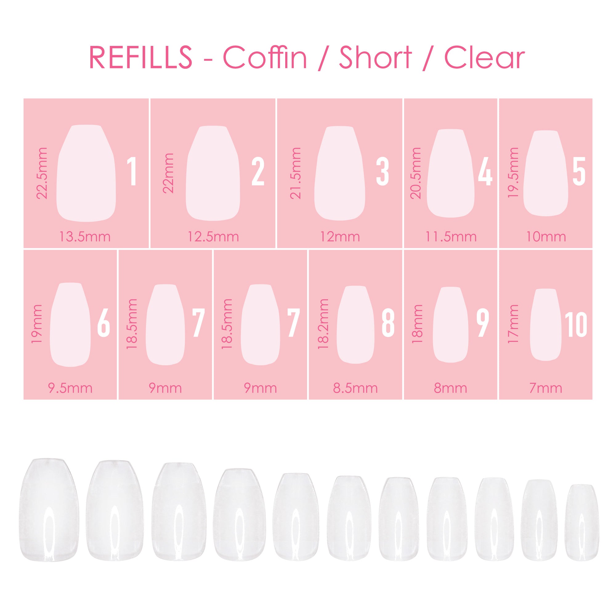  Charme Gel Extension Tips Refill / Coffin / Short / Clear 