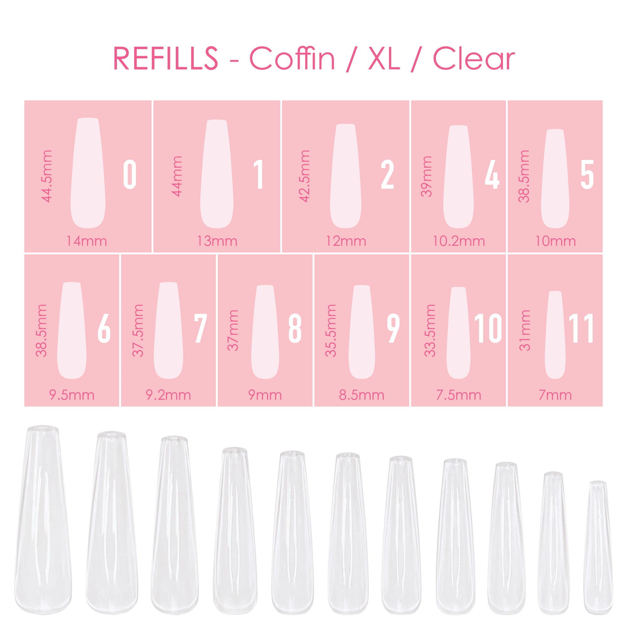  Charme Gel Extension Tips Refill / Coffin / Extra Long / Clear 