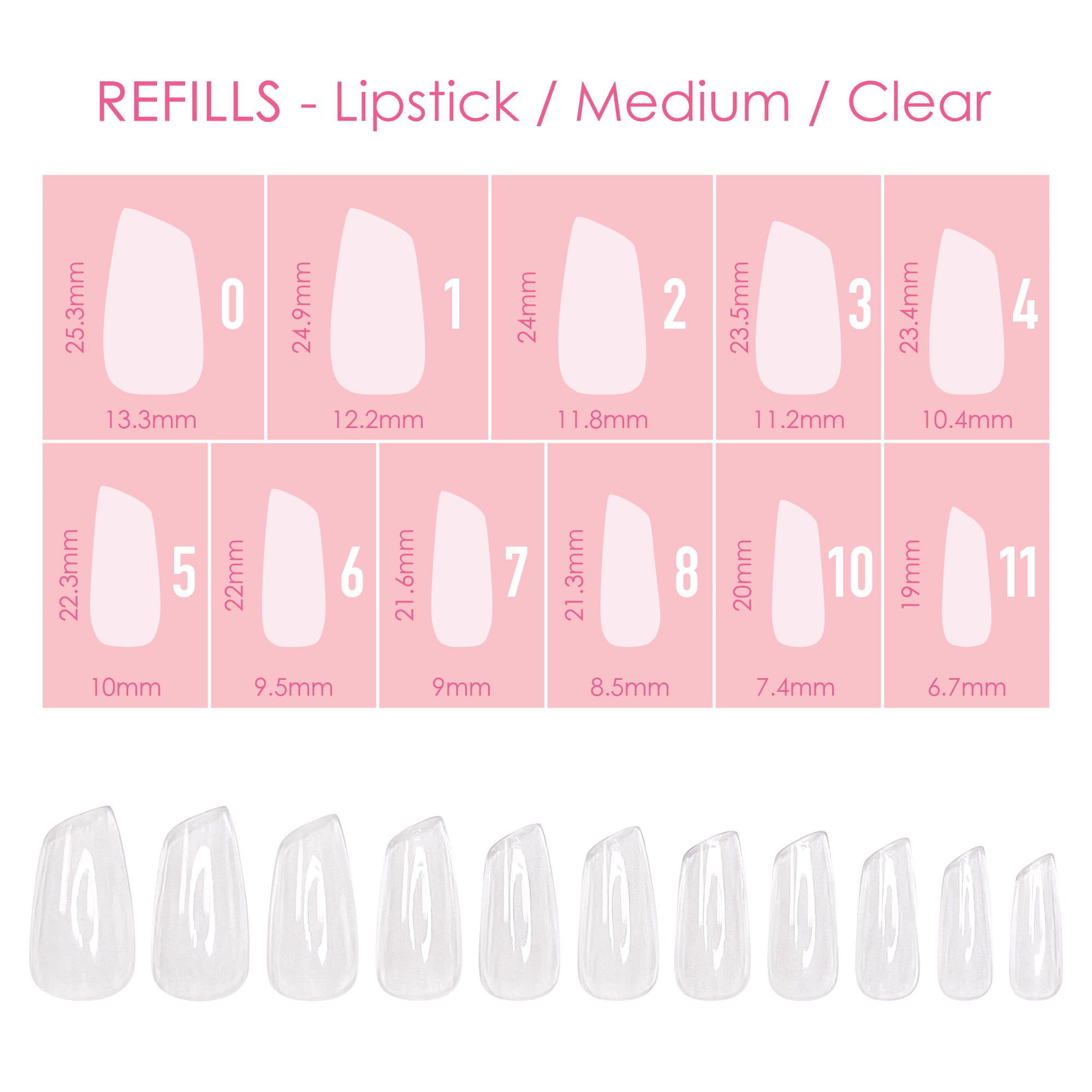  Charme Gel Extension Tips Refill / Lipstick / Medium / Clear 