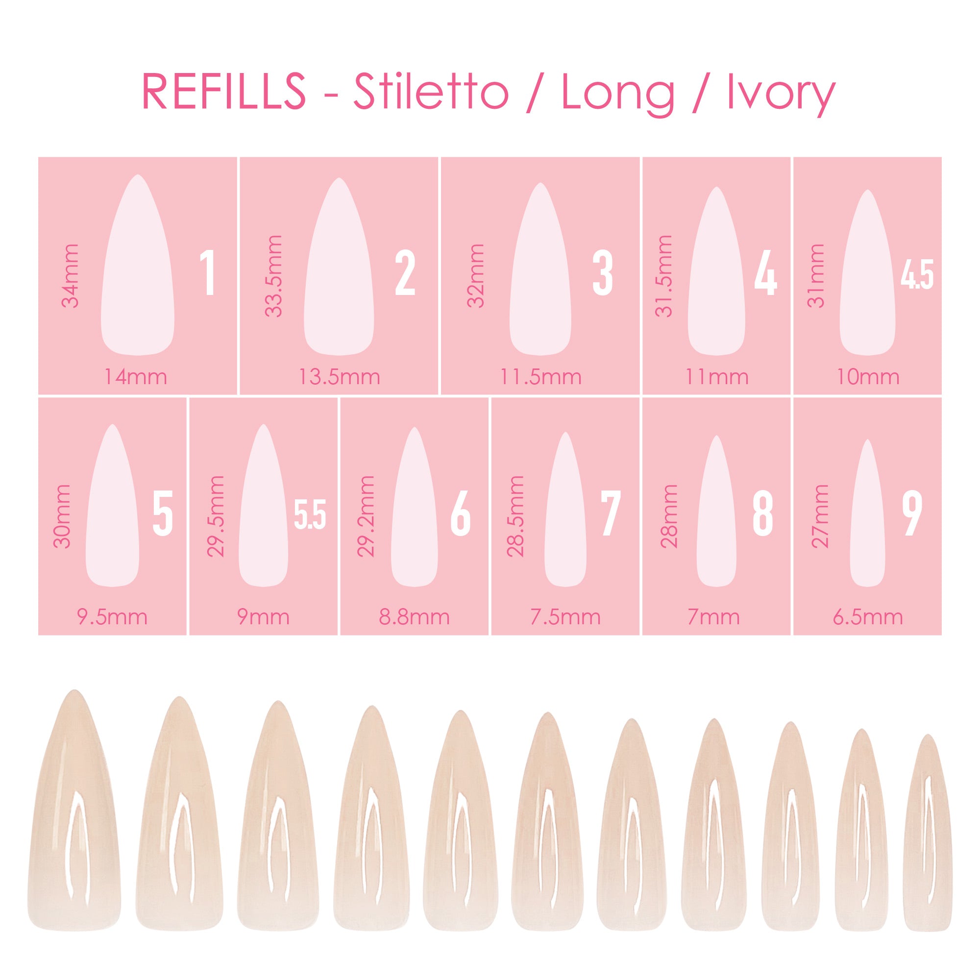  Charme Gel Extension Tips Refill / Stiletto / Long / Ivory 