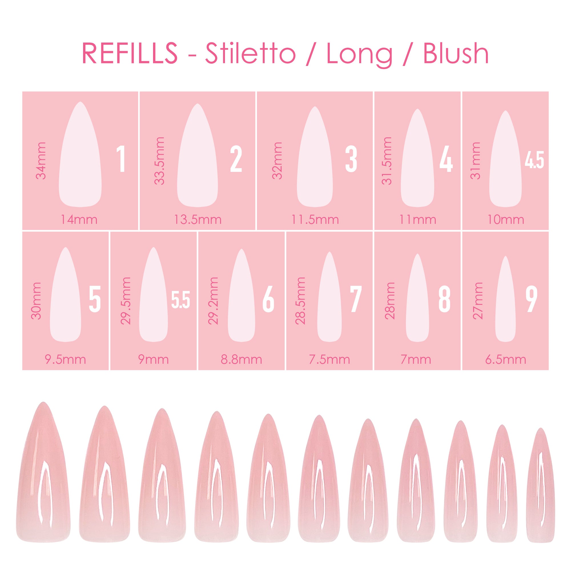  Charme Gel Extension Tips Refill / Stiletto / Long / Blush 