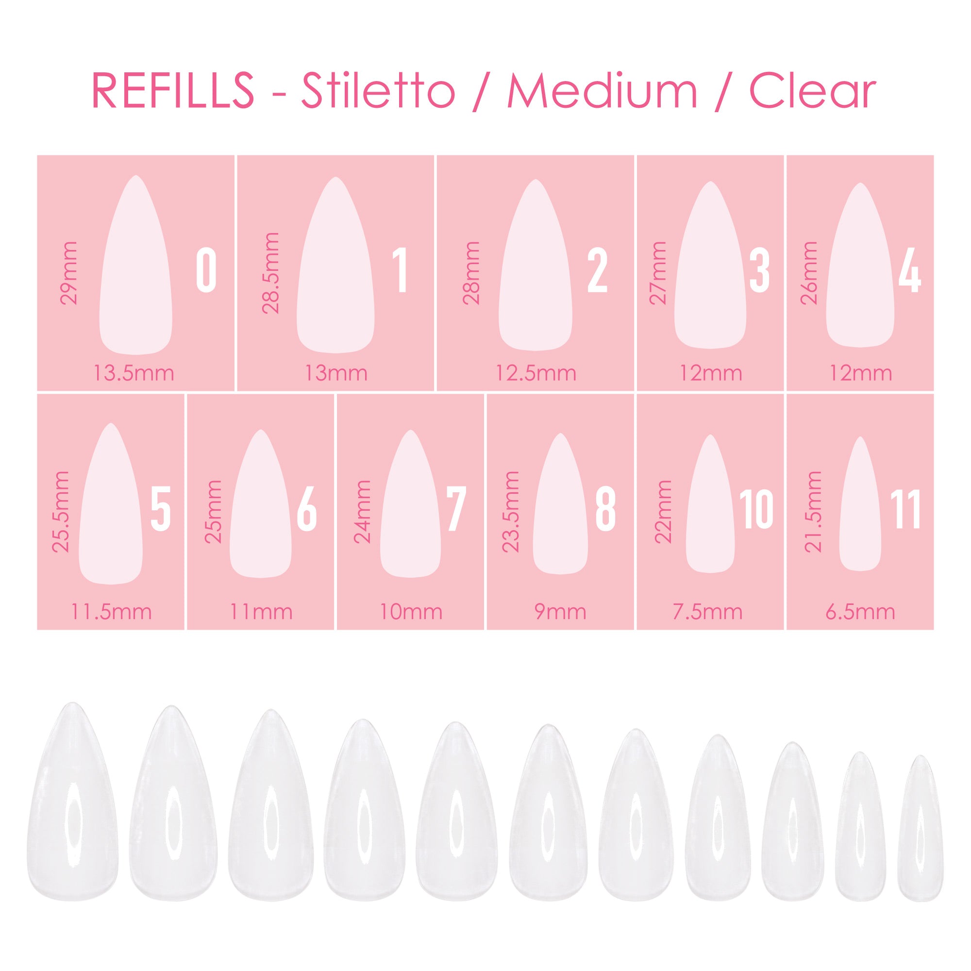  Charme Gel Extension Tips Refill / Stiletto / Medium / Clear 