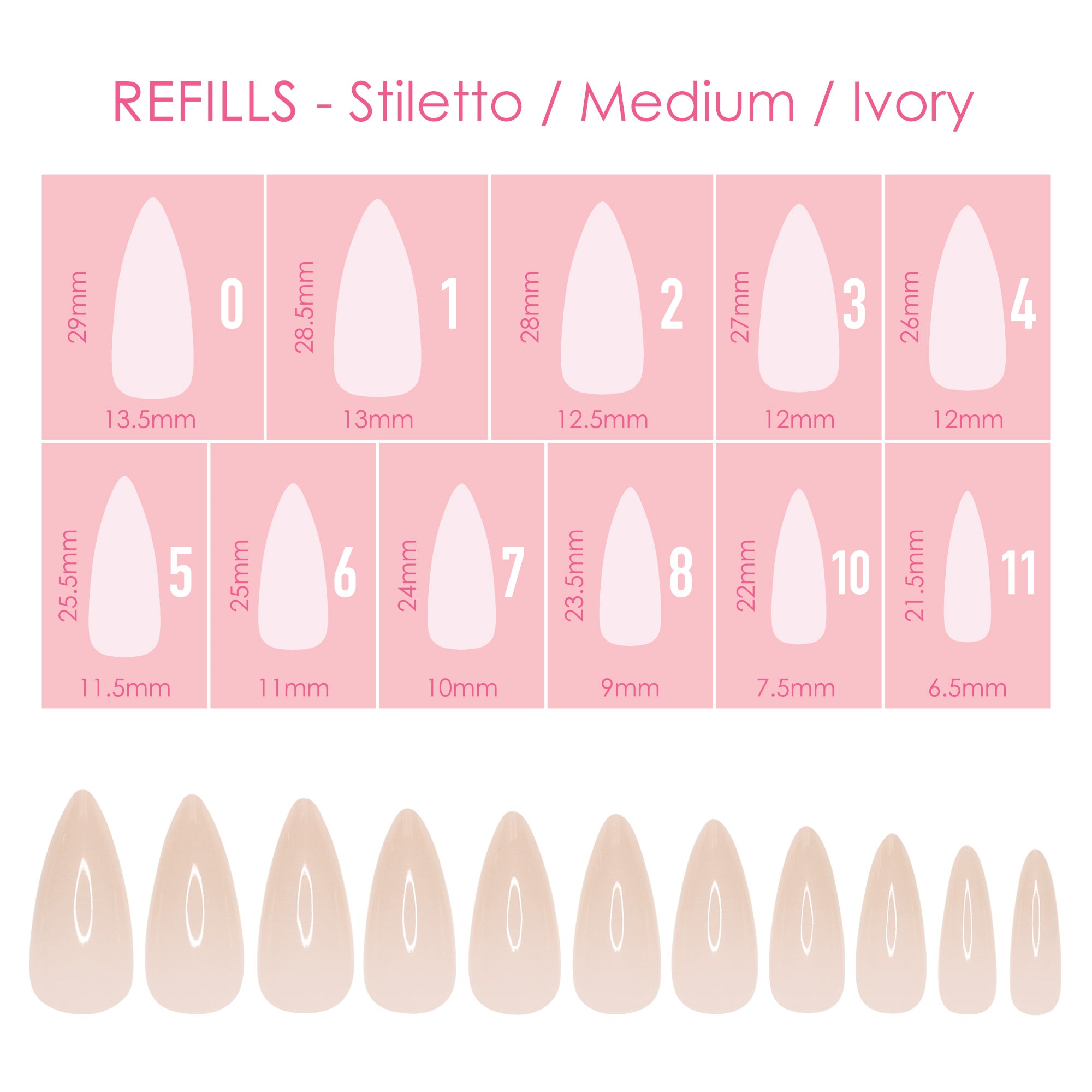  Charme Gel Extension Tips Refill / Stiletto / Medium / Ivory 