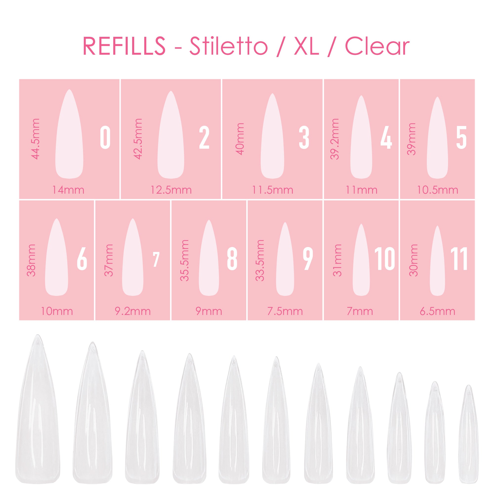  Charme Gel Extension Tips Refill / Stiletto / Extra Long / Clear 