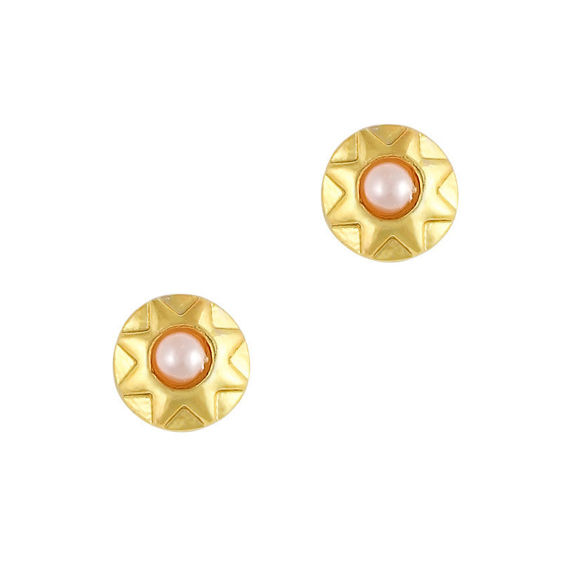  Geometric Round Gem / Gold / Pink Pearl 