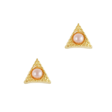 Nail Art Charm Gold Textured Triangle Gem Pink Pearl Jewelry